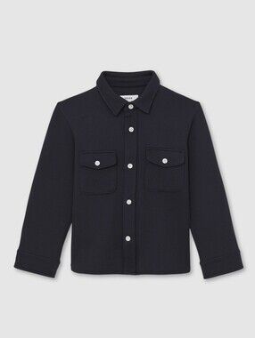 NWT Reiss Navy Waffle Knit Button-Down Overshirt, 11/12Y